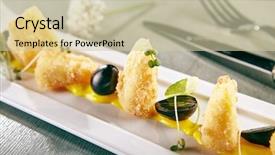  Presentation with hot sauce - Presentation with restaurant hot starter food - deep background and a soft green colored foreground