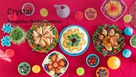  Presentation with served - Beautiful PPT layouts featuring restaurant indonesia - ready served food backdrop and a crimson colored foreground