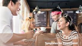  Presentation with waiter - Presentation design featuring restaurant indonesia - waiter serving coffee in asian background and a  colored foreground