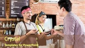  Presentation with man joined woman - Theme featuring restaurant indonesia - woman and man barista serving background and a  colored foreground