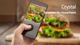  Presentation with spring photo album - Cool new theme with restaurant instagram - hand taking photo of sandwich backdrop and a coral colored foreground