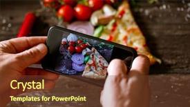  Presentation with take off - Amazing presentation design having restaurant instagram - man using smartphone to take backdrop and a tawny brown colored foreground