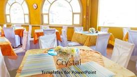  Presentation with interior design - Slide deck having restaurant-interior-in-yellow background and a coral colored foreground