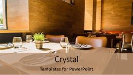  Presentation with restaurant - PPT theme with restaurant interior background and a coral colored foreground