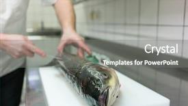  Presentation with restaurant kitchen - Slide deck having restaurant kitchen filleting carp fish background and a  colored foreground