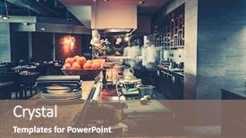  Presentation with restaurant kitchen - Audience pleasing PPT theme consisting of restaurant kitchen interior bar counter backdrop and a coral colored foreground