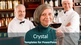  Presentation with taste - Slide set featuring restaurant manager happy taste glass of red wine in bar background and a ocean colored foreground