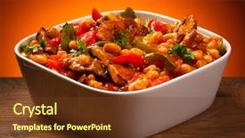  Presentation with dairy produce meat vegetables - Beautiful PPT theme featuring restaurant menu chicken - roasted meat and vegetables backdrop and a tawny brown colored foreground