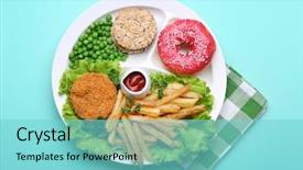  Presentation with businessproposal blue - Slide set with restaurant menu donuts - traditional american lunch on blue background and a seafoam green colored foreground