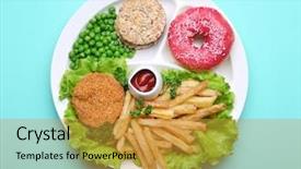  Presentation with lunch - Beautiful PPT theme featuring restaurant menu donuts - traditional american lunch on blue backdrop and a gold colored foreground