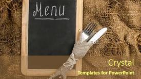 Presentation with restaurant menu - Colorful PPT theme enhanced with restaurant-menu-top-view backdrop and a tawny brown colored foreground