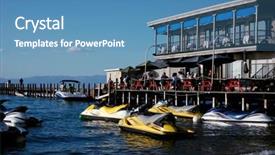  Presentation with business jet - Presentation theme consisting of restaurant near a jet ski background and a teal colored foreground