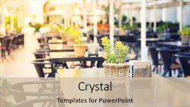  Presentation with restaurant - Colorful presentation theme enhanced with restaurant outdoor backdrop and a soft green colored foreground