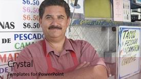  Presentation with cafe - Presentation theme with restaurant owners - portrait of hispanic male owner background and a violet colored foreground