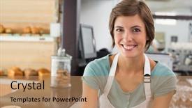  Presentation with smiling kids at summer camp - PPT layouts consisting of restaurant owners - pretty barista smiling at camera background and a coral colored foreground