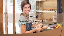  Presentation with food plate starter or entree - Theme enhanced with restaurant owners - pretty waitress holding plate background and a coral colored foreground