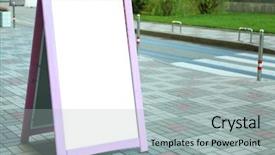  Presentation with advertising - Presentation theme enhanced with restaurant presentation template - advertising sidewalk board outdoors background and a light gray colored foreground