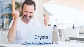  Presentation with laptop - Theme enhanced with restaurant screaming proud and celebrating background and a sky blue colored foreground