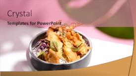  Presentation with palm leaves - Presentation having restaurant-seafood-tempura-shrimp-almond background and a coral colored foreground