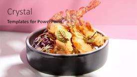  Presentation with almond - Audience pleasing presentation theme consisting of restaurant-seafood-tempura-shrimp backdrop and a coral colored foreground