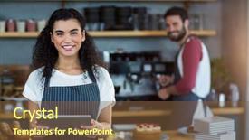  Presentation with using digital tablet - Amazing theme having restaurant service - portrait of smiling waitress using backdrop and a tawny brown colored foreground