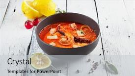  Presentation with tom yum kung traditional food - Cool new theme with restaurant soup food - traditional thai backdrop and a light gray colored foreground