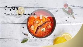  Presentation with tom yum kung traditional food - Presentation theme with restaurant soup food - traditional thai background and a light gray colored foreground