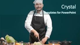  Presentation with little chef - Amazing theme having restaurant staff - handsome male chef cutting cabbage backdrop and a ocean colored foreground
