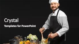  Presentation with salad - PPT layouts consisting of restaurant staff - handsome male chef preparing salad background and a  colored foreground