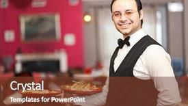 Presentation with portrait happy family smiling - Audience pleasing theme consisting of restaurant staff - smiling waiter portrait backdrop and a tawny brown colored foreground