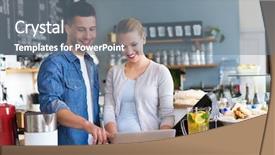  Presentation with coffee shop - Cool new PPT theme with restaurant startup - small business owner in coffee backdrop and a gray colored foreground