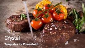  Presentation with beef steak bbq strip steak - Audience pleasing slides consisting of restaurant steaks - delicious beef steak on wooden backdrop and a  colored foreground