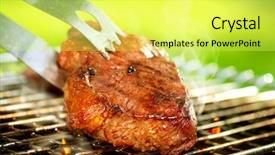  Presentation with grilling - Beautiful slide set featuring restaurant steaks - flames grilling a steak backdrop and a yellow colored foreground