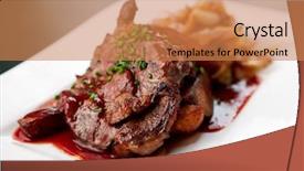  Presentation with grilled - Amazing PPT layouts having restaurant steaks - grilled pork with spicy salad backdrop and a coral colored foreground