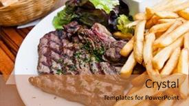  Presentation with meat beef - Colorful theme enhanced with restaurant steaks - juicy steak beef meat backdrop and a gold colored foreground