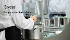  Presentation with mining catering - Presentation featuring restaurant system - chefs at stove in professional background and a  colored foreground