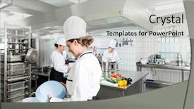  Presentation with restaurant kitchen - Slides having restaurant system - commercial kitchen with chefs cooking background and a light gray colored foreground