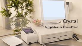  Presentation with cash - Colorful presentation theme enhanced with restaurant system - image of a cash register backdrop and a soft green colored foreground