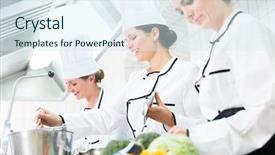  Presentation with healthy food and tea - Theme having restaurant system - team of chefs preparing food background and a  colored foreground