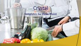  Presentation with canteen - PPT layouts featuring restaurant system - team of chefs preparing food background and a sky blue colored foreground
