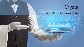  Presentation with waiter - Beautiful presentation theme featuring restaurant system - waiter serving fluctuation concept backdrop and a light blue colored foreground