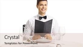  Presentation with restaurant menu - Presentation design featuring restaurant table holding a menu background and a soft green colored foreground