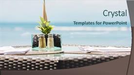  Presentation with restaurant - PPT theme having restaurant table on the beach background and a  colored foreground