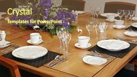  Presentation with purple flowers and oils - PPT theme with restaurant table setup with purple background and a  colored foreground