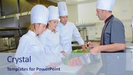  Presentation with chef - PPT layouts consisting of restaurant training - chef whisking ingredients in front background and a light blue colored foreground