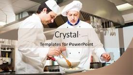  Presentation with restaurant kitchen - Amazing PPT theme having restaurant training - chefs preparing a dish backdrop and a soft green colored foreground