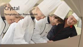  Presentation with multiracial team of young doctors stacking hands - Beautiful PPT theme featuring restaurant training - team of young chefs preparing backdrop and a soft green colored foreground