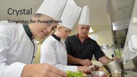  Presentation with team training - Slide deck consisting of restaurant training - team of young chefs preparing background and a light gray colored foreground