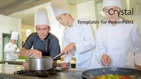  Presentation with cooking - Amazing presentation design having restaurant training - trainee chefs cooking backdrop and a soft green colored foreground