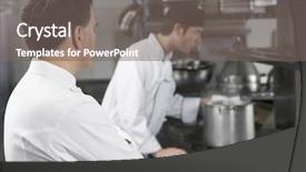  Presentation with kitchen - Amazing PPT theme having restaurant training - two male chefs working backdrop and a gray colored foreground
